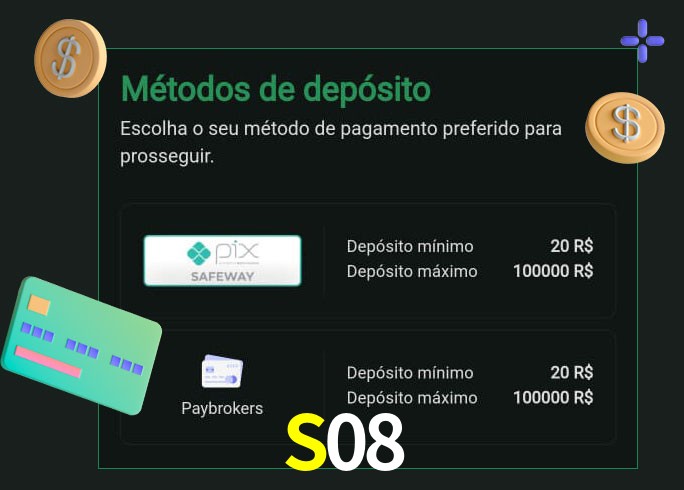 O cassino S08 oferece uma grande variedade de métodos de pagamento